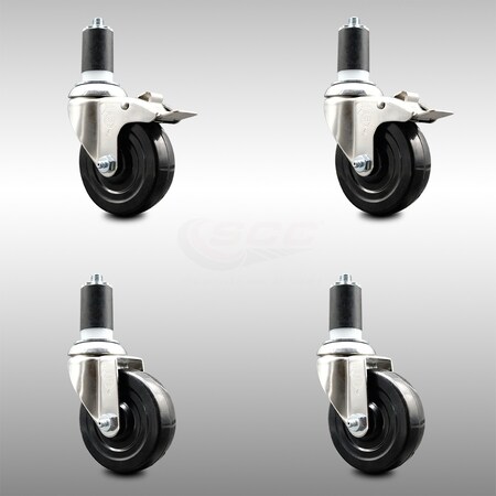 Service Caster 4 Inch 316SS Hard Rubber Swivel 1-1/2 Inch Expanding Stem Caster Lck Brake, 2PK SCC-SS316TTLEX20S414-HRS-2-S-2-112